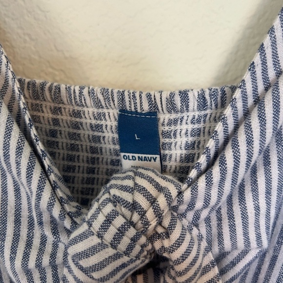 NWT L Striped Smocked Cropped Knotted
Sailor/coastal Linen-Blend Cami Jumpsuit - Picture 3 of 11